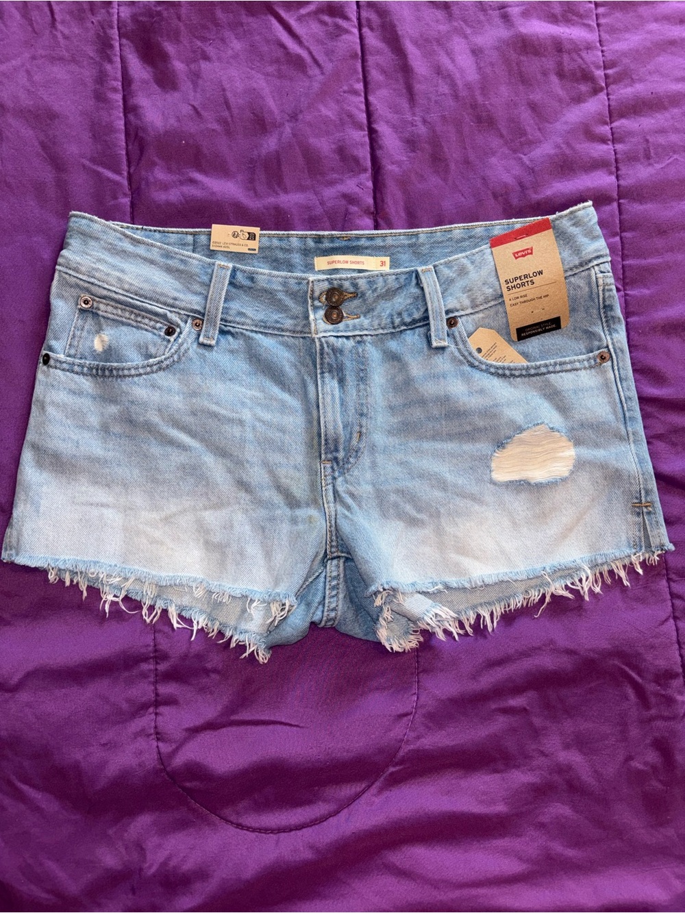 Levi's Light Blue Denim Frayed Hem Women's Shorts